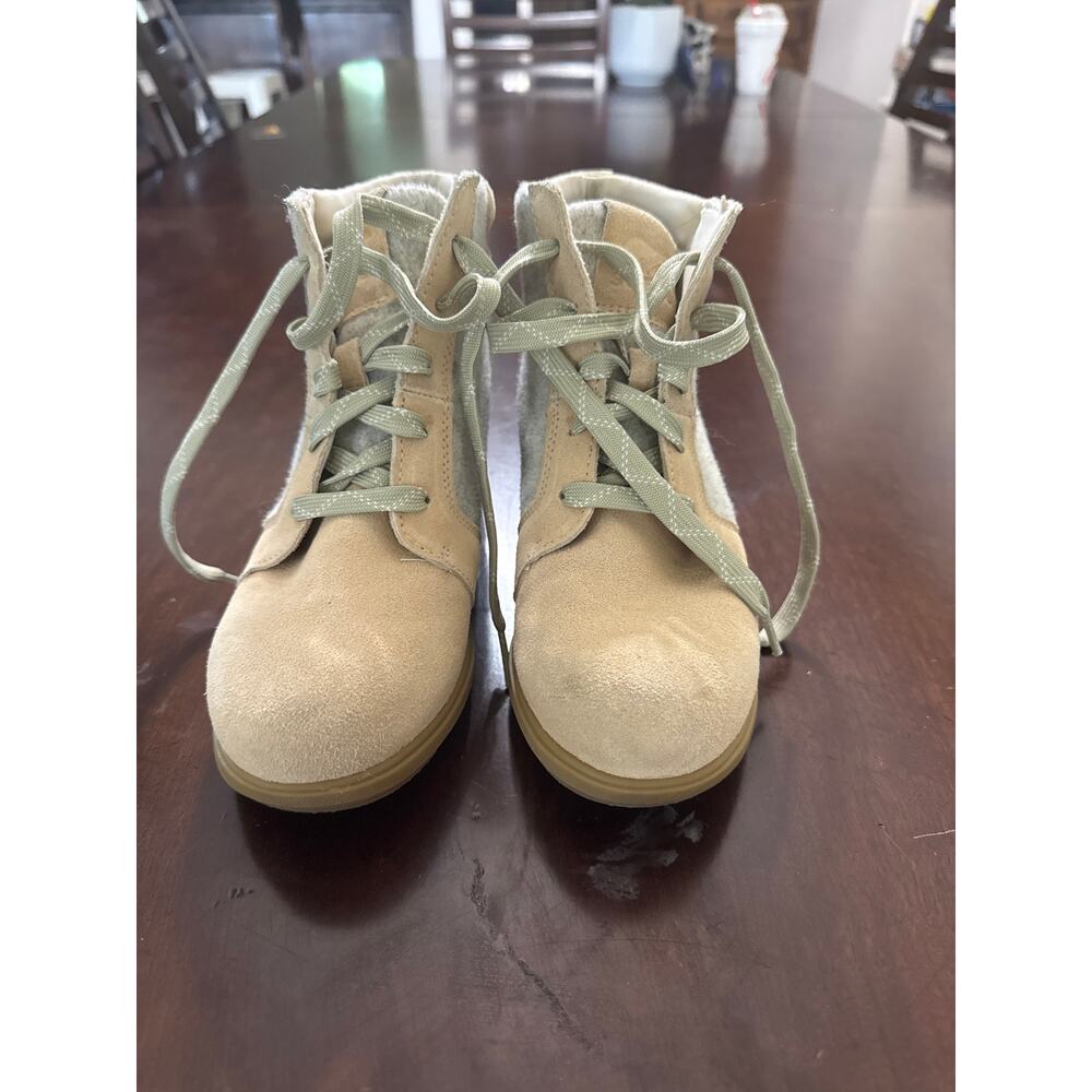 Sorel Evie Ankle Lace Wedge Booties Suede Felt Ceramic Natural Women’s Size 6.5